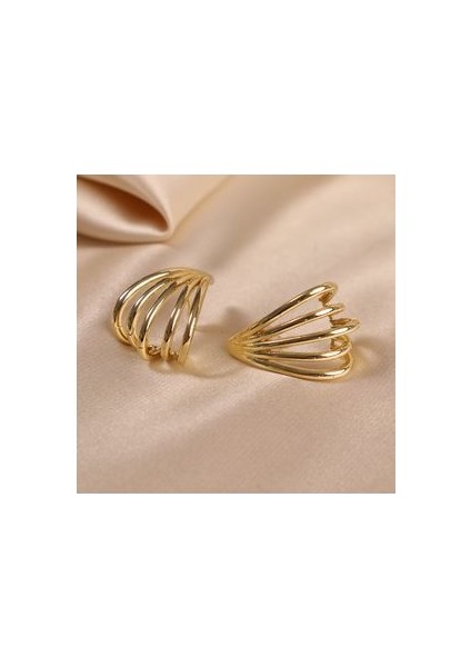 Çelik Kadın Küpe, 5 Sıra Yarım Halka, Gold Renk, No:67 fırsatları
