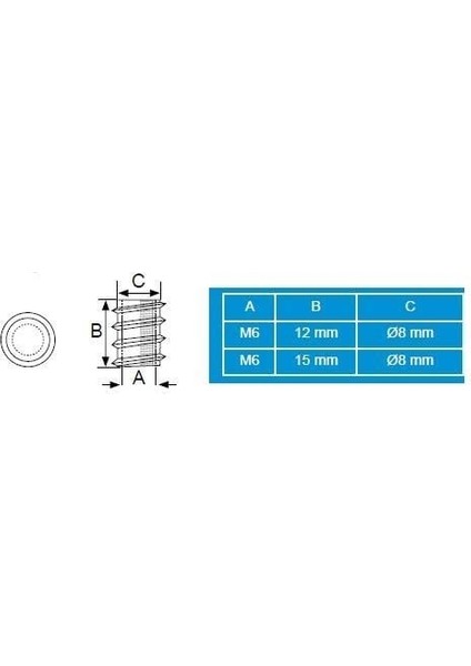 M6 8 x 12 mm Zamak Metal Dübel-40 Adet