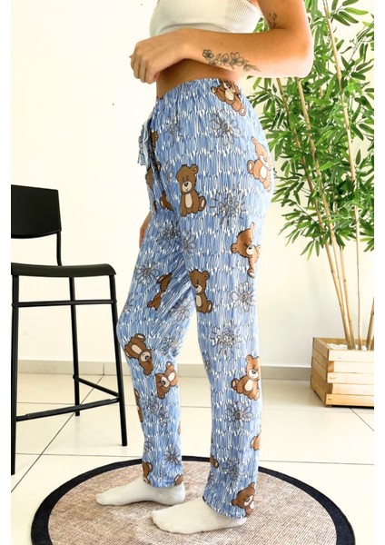 Dreamy Soft Kadife Dokulu Ayıcık Desenli Süet Pijama Altı Pantolon