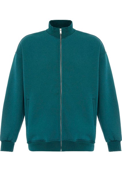 Basıc Fermuarlı Oversıze Sweatshırt Petrol