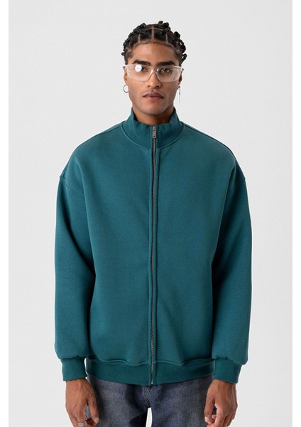 Basıc Fermuarlı Oversıze Sweatshırt Petrol fiyatları