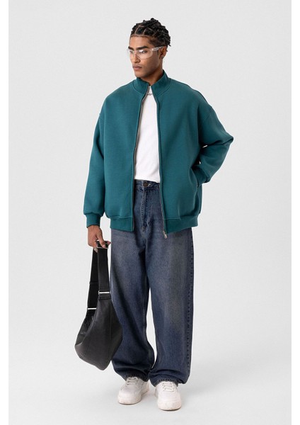 Basıc Fermuarlı Oversıze Sweatshırt Petrol fırsatları