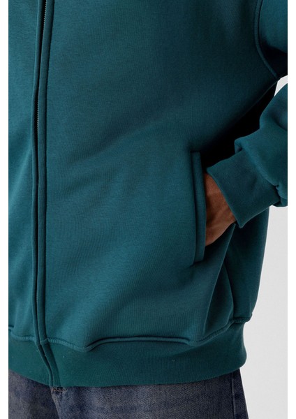 Basıc Fermuarlı Oversıze Sweatshırt Petrol indirimleri