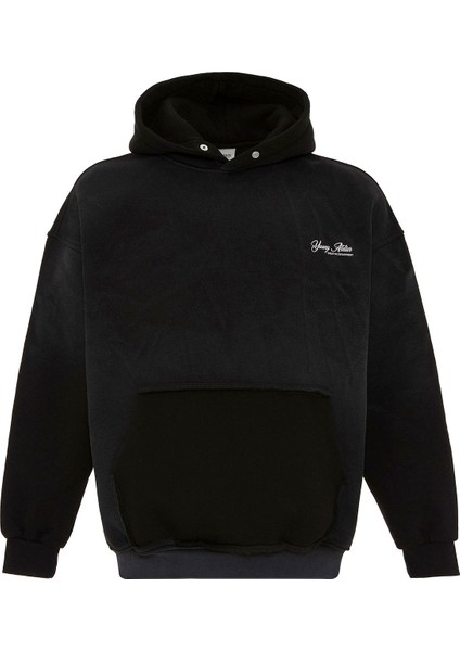 Yıkamalı Oversıze Kapüşonlu Sweatshırt Siyah