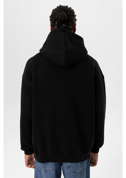 Yıkamalı Oversıze Kapüşonlu Sweatshırt Siyah