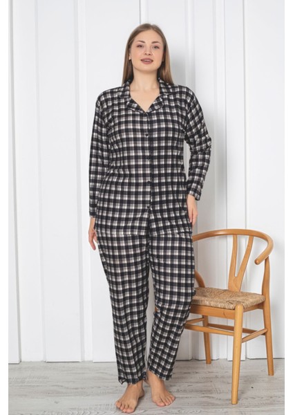 Farya Home X-Dreamy Büyük Beden Pamuklu Süet Bambu Düğmeli Pijama Takımı