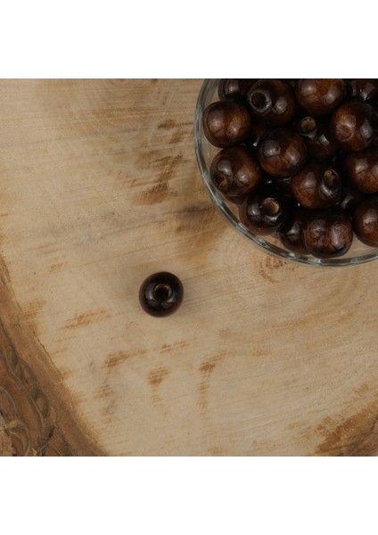 Vernikli Koyu Kahve Ahşap Boncuk 16 mm Işlenmemiş Ahşap Boncuk 1 kg