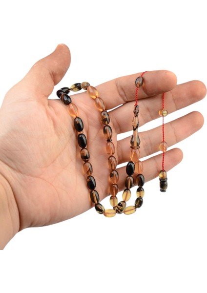 Özel Seri Imzalı Sistem Püsküllü 11X7 mm Kapsül Kesim Ateş Kehribar Tesbih