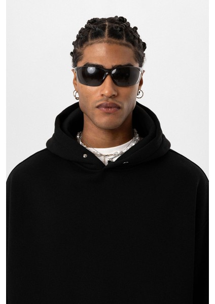 Cep Detaylı Kapüşonlu Oversıze Sweatshırt Siyah modelleri