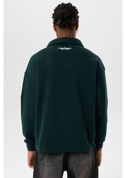 Polo Yaka Yazı Detaylı Oversıze Sweatshırt Nefti fırsatları