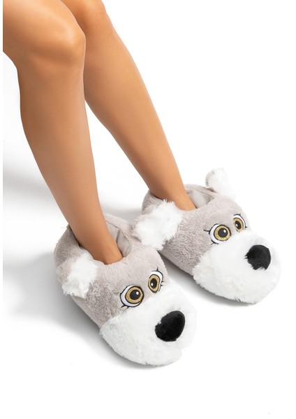 Lulu Kadın, Garson Boy Hayvanlı Panduf Gri 36/41