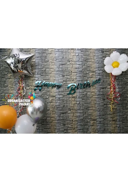 Turkuaz Renkli Metalik Happy Birthday El Yazısı Banner fiyatları