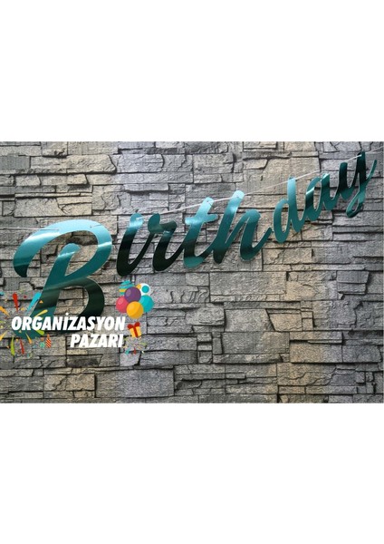 Turkuaz Renkli Metalik Happy Birthday El Yazısı Banner fırsatları