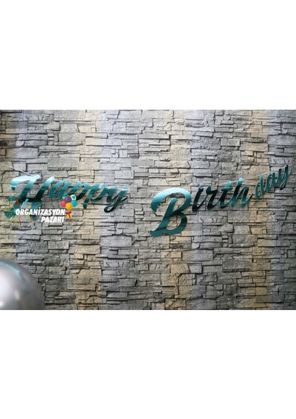 Turkuaz Renkli Metalik Happy Birthday El Yazısı Banner indirimleri