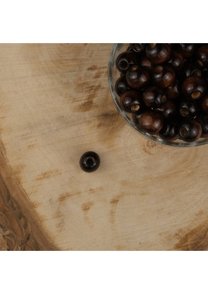 Vernikli Koyu Kahve Ahşap Boncuk 14 mm Işlenmemiş Ahşap Boncuk 1 Kg