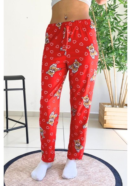 Dreamy Soft Kadife Dokulu Ayıcık Desenli Süet Pijama Altı Pantolon