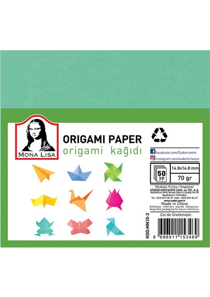 Mona Lisa Origami Kağıdı 15X15 Cm. 10 Renk 50 Adet