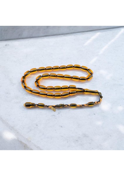 Özel Seri Imzalı Sistem Püsküllü 12X8 mm Kapsül Kesim Ateş Kehribar Tesbih