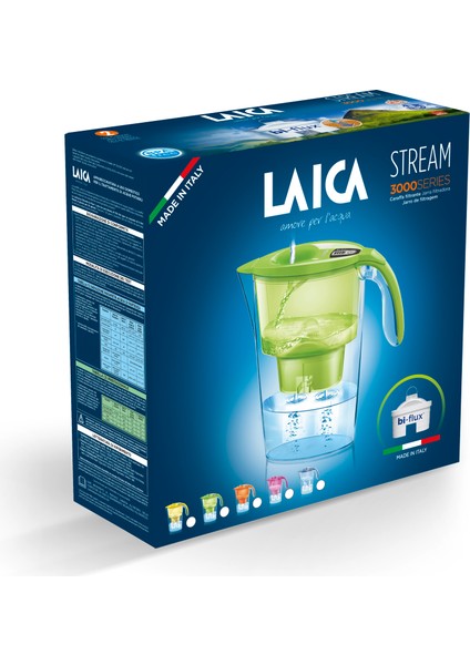 Stream ( Turuncu ) Filtreli Su Arıtmalı Filtre Sürahi 2.30 Lt + LAICA Bi-Flux Coffee & Tea 3'lü Yedek Filtre