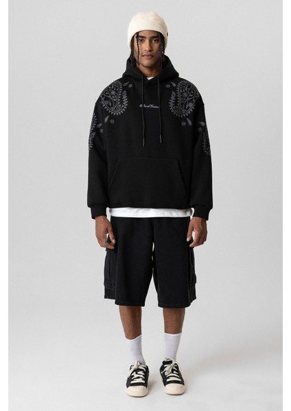 Desenli Oversıze Sweatshırt Siyah fırsatları