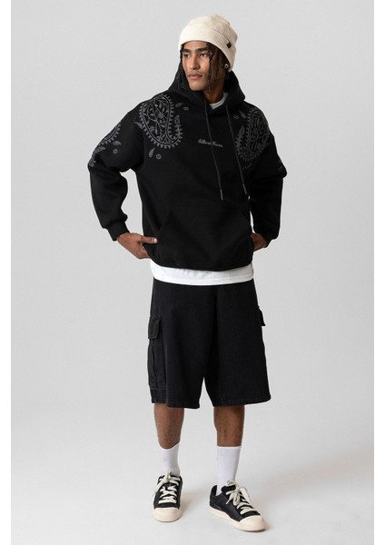 Desenli Oversıze Sweatshırt Siyah indirimleri