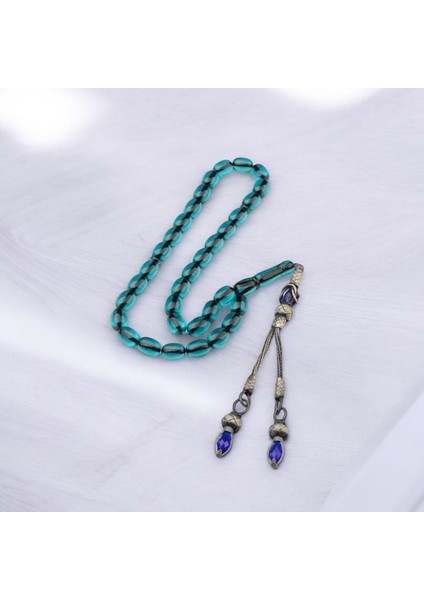 Özel Seri 1000 Ayar Kazaziye Gümüş Püsküllü 11X8 mm Arpa Kesim Ateş Kehribar Tesbih