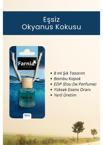 Yüksek Esanslı Askılı Araç Kokusu Edp Parfüm Okyanus 8 ml 3 Adet Avantaj Paketi