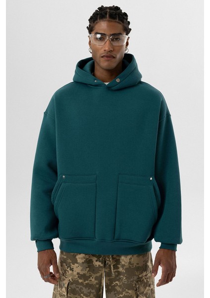 Cep Detaylı Kapüşonlu Oversıze Sweatshırt Petrol fiyatları