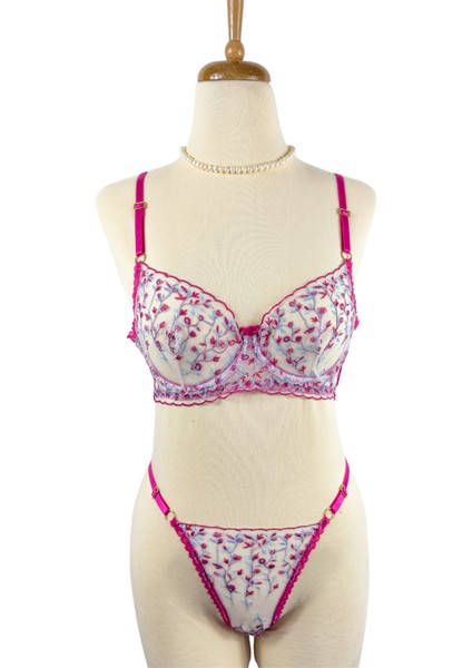 Fuşya Çiçek Desenli Bralet Takımı