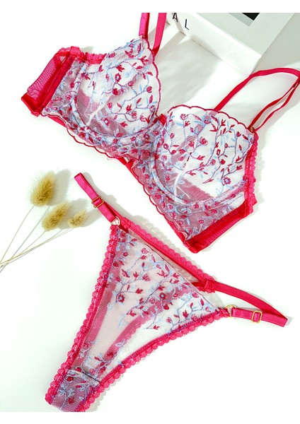 Fuşya Çiçek Desenli Bralet Takımı