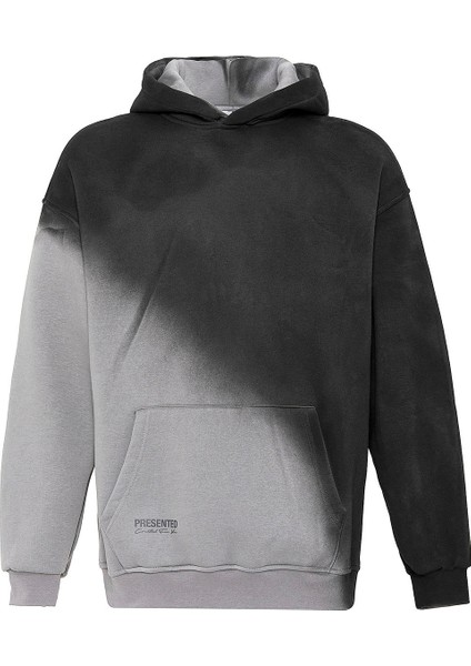 Renk Geçişli Oversıze Kapüşonlu Sweatshırt Gri
