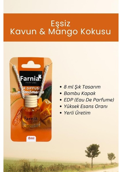 Yüksek Esanslı Askılı Araç Kokusu Edp Parfüm Mango Kavun 8 Ml 3 Adet Avantaj Paketi