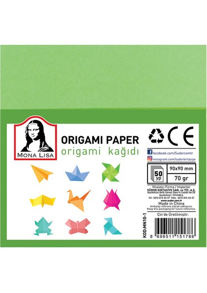 Mona Lisa Origami Kağıdı 9x9 Cm. 10 Renk 50 Adet