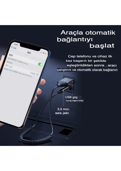 Aux Bluetooth 5.0 Araç Kiti Wireless Dönüştürücü Stereo Aux Çevirici Mikrofonlu Handsfree