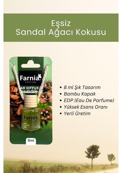 Yüksek Esanslı Askılı Araç Kokusu Edp Parfüm Sandal Ağacı 8 ml 3 Adet Avantaj Paketi