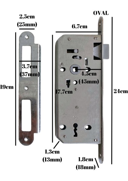 Oval 45MM Gömme Sessiz Iç Kapı Oda Kilidi (ODA)(18MMX45MM)