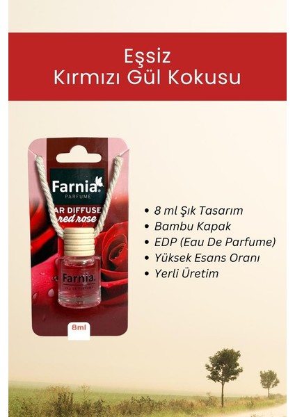 Yüksek Esanslı Askılı Araç Kokusu Edp Parfüm Kırmızı Gül 8 Ml 3 Adet Avantaj Paketi