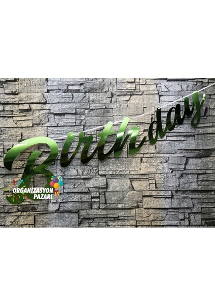 Yeşil Renkli Metalik Happy Birthday El Yazısı Banner fırsatları