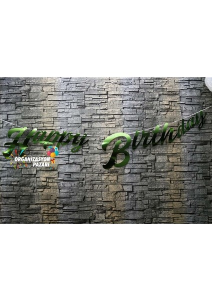 Yeşil Renkli Metalik Happy Birthday El Yazısı Banner indirimleri