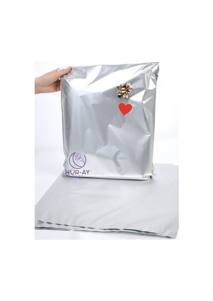 40X60 cm Lux Gümüş Gri Metalize Hediye Poşeti / Hediye Paketi / 5 Adet