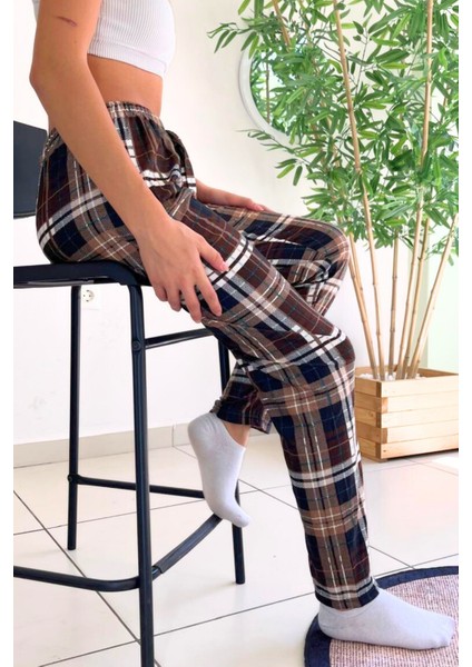 Dreamy Soft Kadife Dokulu Ekose Kareli Süet Pijama Altı Pantolon