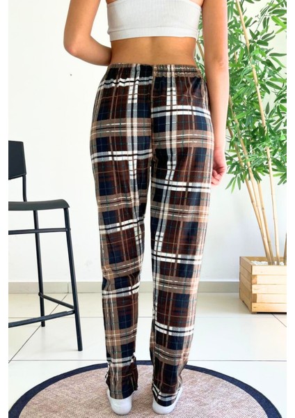 Dreamy Soft Kadife Dokulu Ekose Kareli Süet Pijama Altı Pantolon