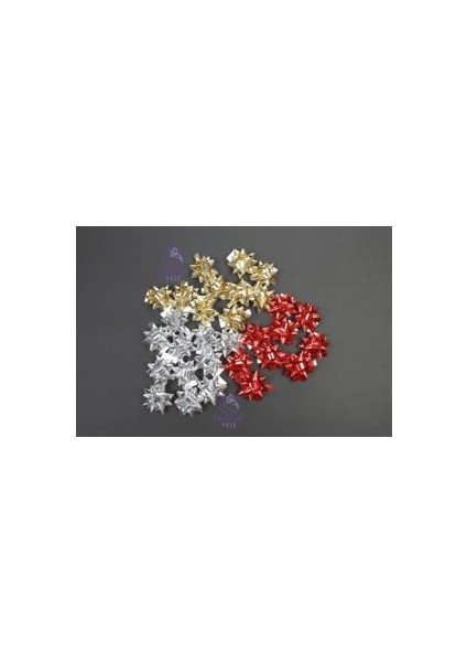 Gold + Gümüş Gri + Kırmızı Renk Karışık Paket / Metalize Yıldız Hediye Süsü / Paketleme Rafyası fiyatları