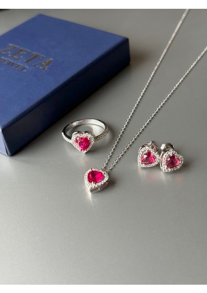 Gümüş Kalpli Yüzük Kolye Küpe Seti indirimleri