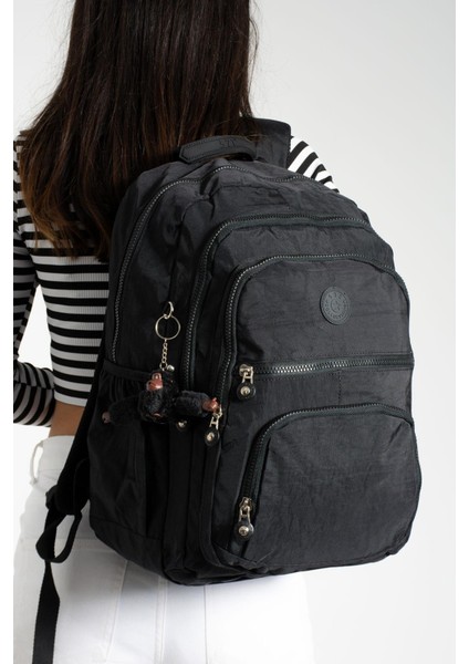 Krinkıl Suya Dayanıklı Büyük Boy Siyah Klinkır Sırt Çantası/laptop Seyahat Okul Çanta 15,6 Lise