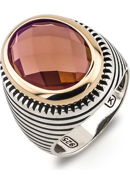 Zultanit Taşlı Çizgili 925 Ayar Gümüş Erkek Yüzük modelleri