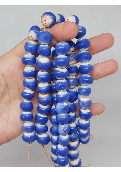 Mavi Renk Sırlı Seramik Boncuk Dizi 10-12MM/24CM (54142)