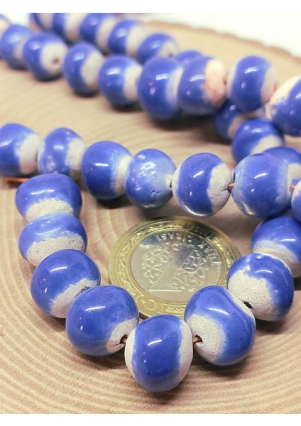 Mavi Renk Sırlı Seramik Boncuk Dizi 10-12MM/24CM (54142) fiyatları