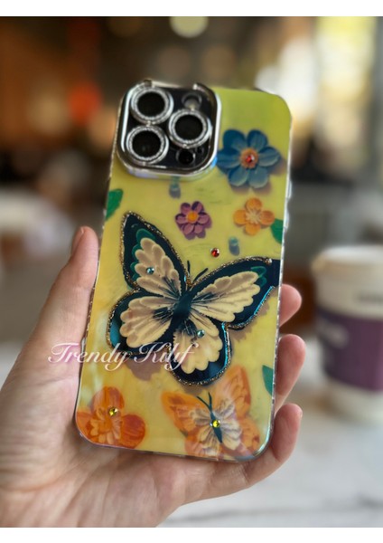 iPhone (14 Pro Max) Uyumlu 3 Boyutlu Sarı Kelebekli Kılıf