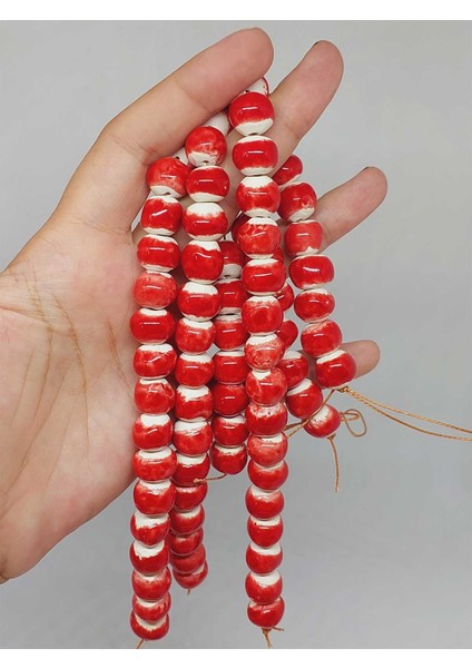 Kırmızı Renk Sırlı Seramik Boncuk Dizi 10-12MM/23CM (54148)